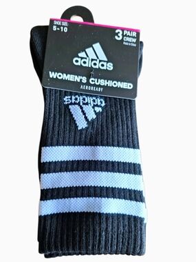 Adidas Aeroready Cushioned 3-Stripes Crew Socks 3-Pack Women's Shoe Size 5 - 10